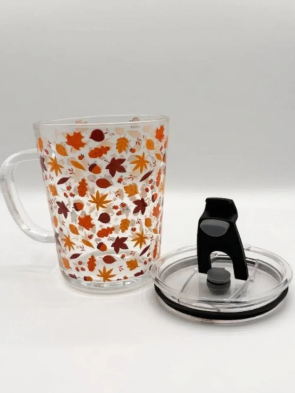Autumn Leaves Glass Tumbler Mug w Sipper Lid 14oz